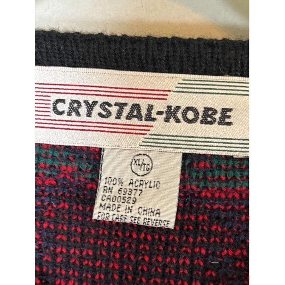 Retro Plaid Knit Sweater XL Red Mod Classic Preppy Boho Festive Holiday Chic 80s - Picture 2 of 13